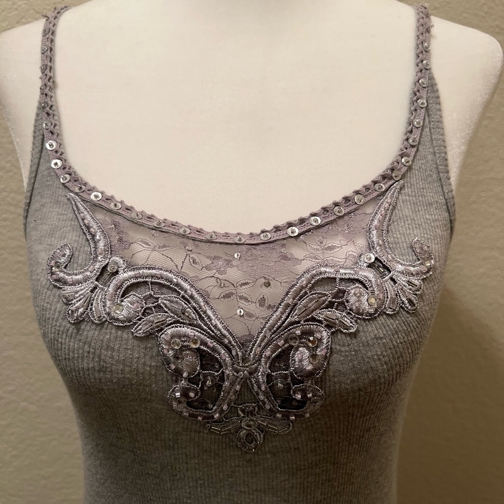 Guess Gray Silver Rhinestone Sequined tank cami Never Worn!